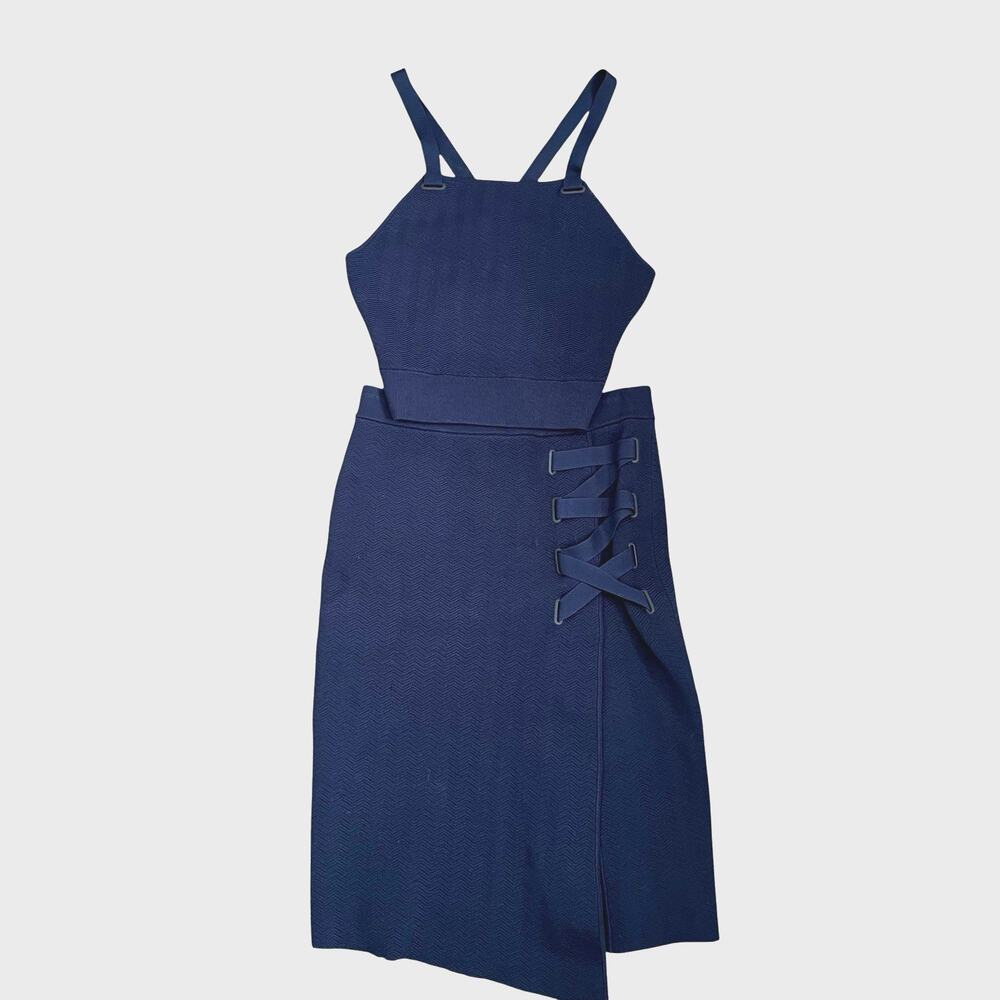 NWT Jonathan Simkhai Straight Laced Skirt Crop Tank Top Outfit Stretch Knit Navy - Picture 3 of 13